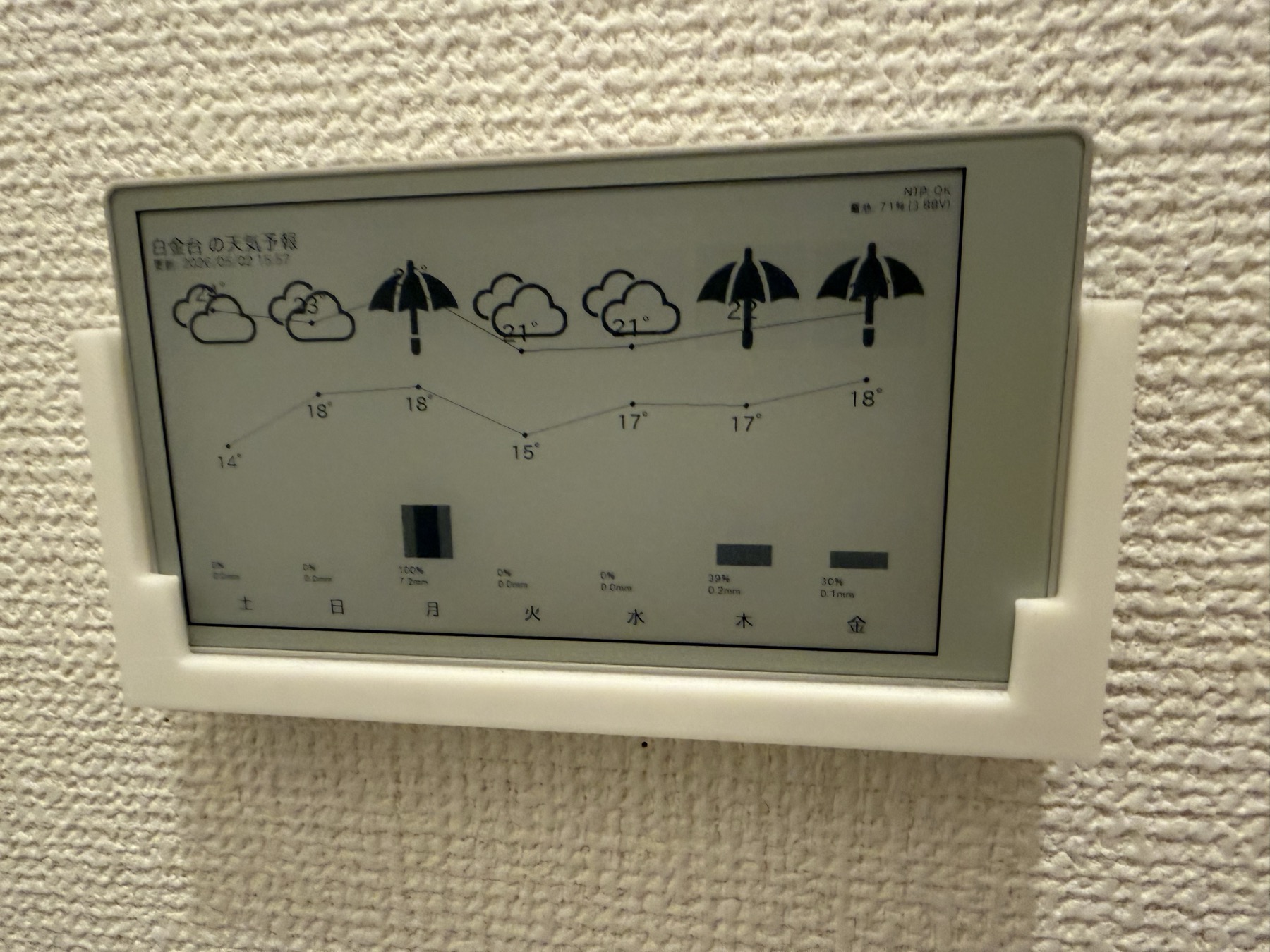 M5PaperS3で動作中の週間天気表示